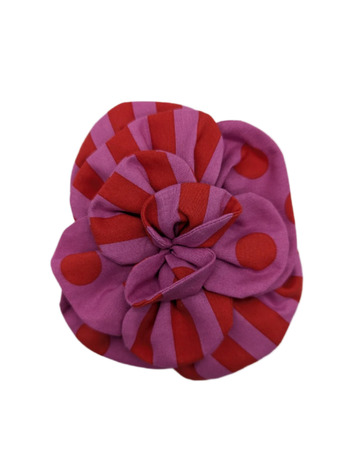 Broochella florella spot stripe flower brooch pin red pink polka dot cotton handmade designer men’s women’s 