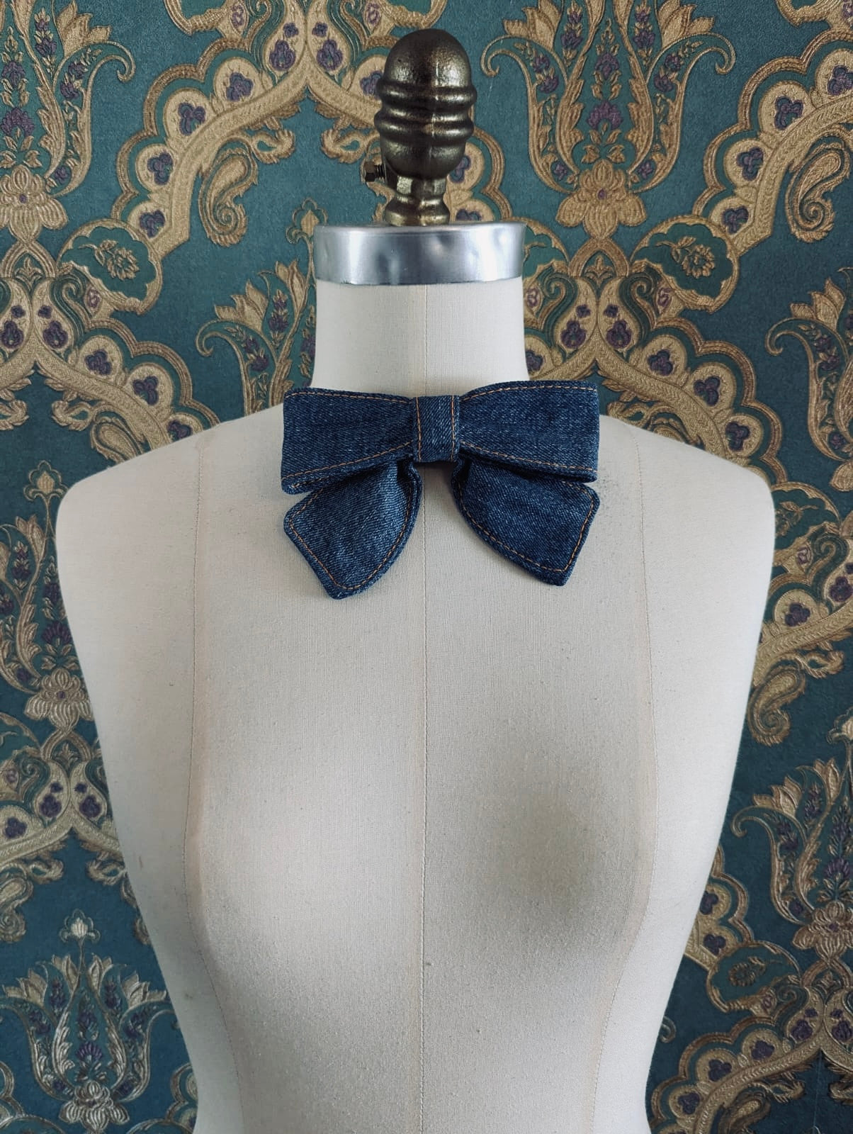 Mid Blue Denim Bow Brooch Pin- Small