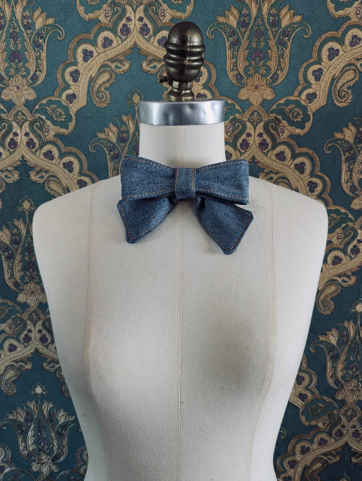 Light Blue Denim Bow Brooch Pin- Small