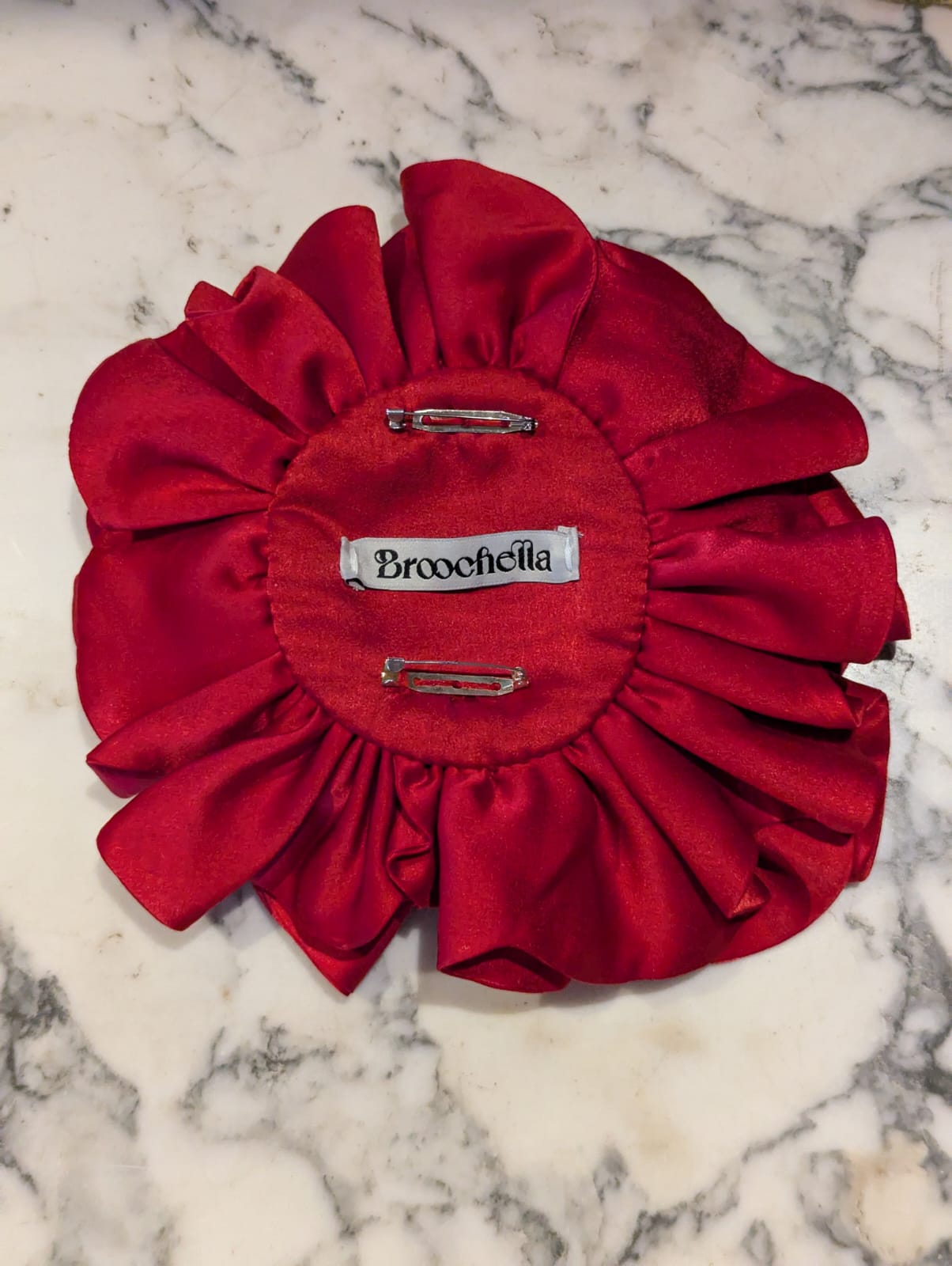 Broochella Rose de Minuit Red Flower Brooch pin large silk satin  handmade luxury designer men's women's 