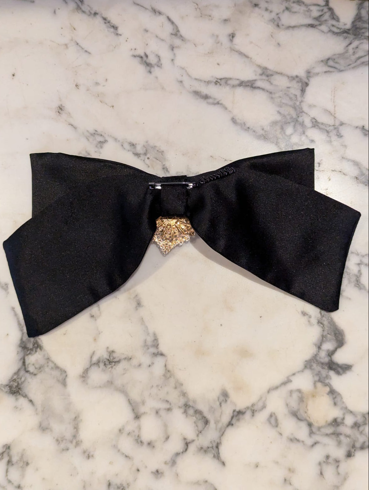 Broochella Camée Royale  Black Satin Bow Brooch Pin Ornate Cameo Brooch Vintage handmade luxury designer men's women's 