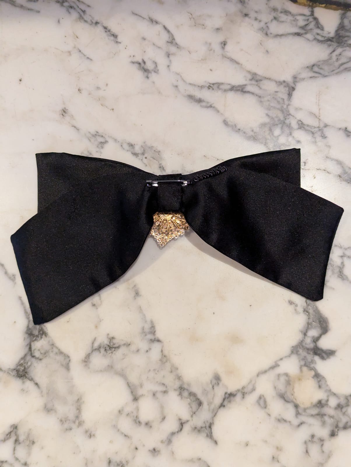 Broochella Camée Royale  Black Satin Bow Brooch Pin Ornate Cameo Brooch Vintage handmade luxury designer men's women's 
