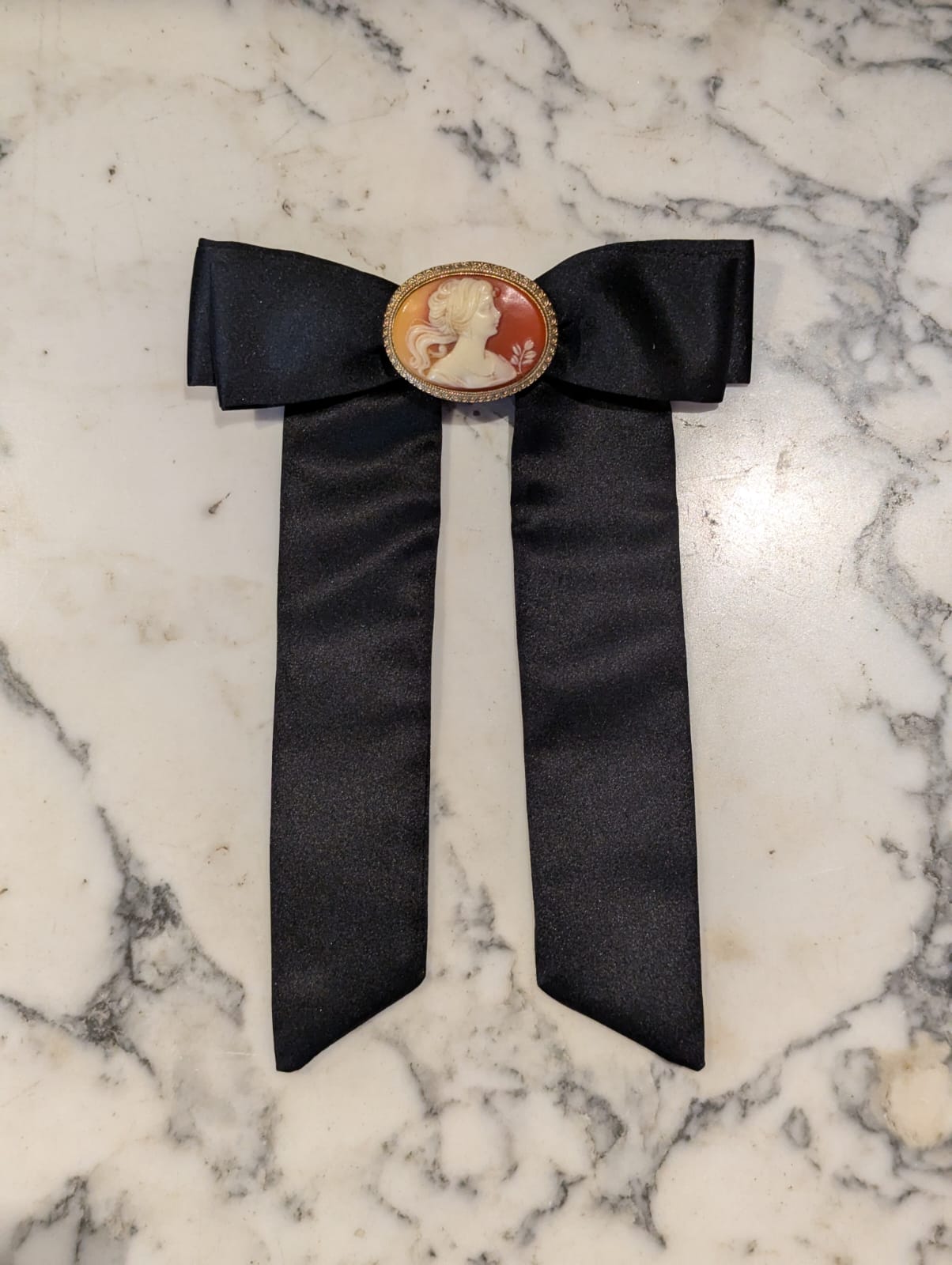 Broochella Camée de Nuit bow brooch pin black satin vintage cameo handmade luxury designer women's men's 