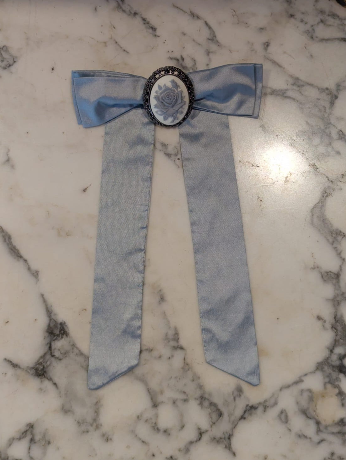 Broochella Bleu Camée Blue silk bow brooch pin cameo Vintage luxury designer Handmade neb's women's 