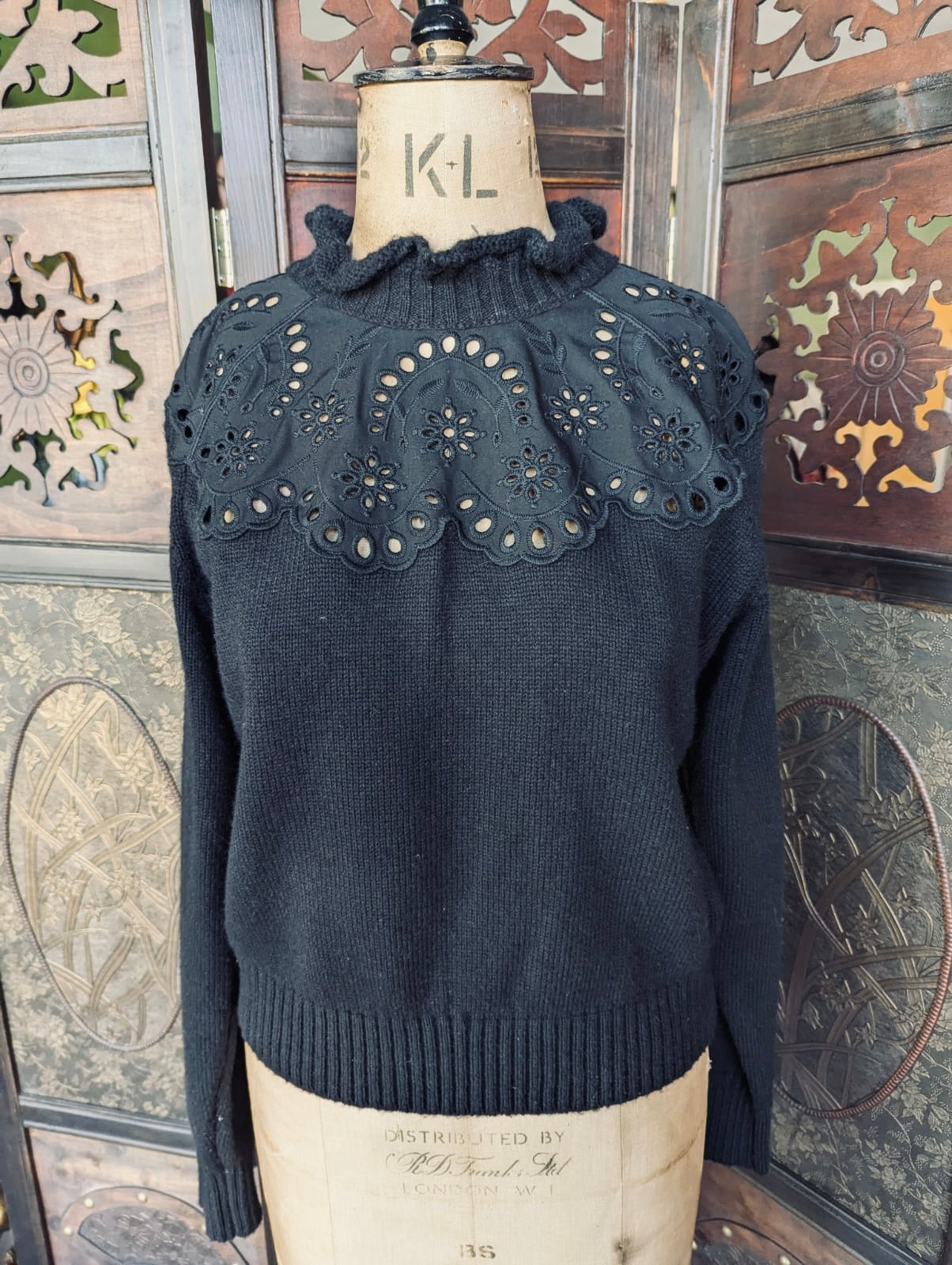 & Other Stories Black Jumper with Broderie Detail – Small | Wool & Alpaca Blend