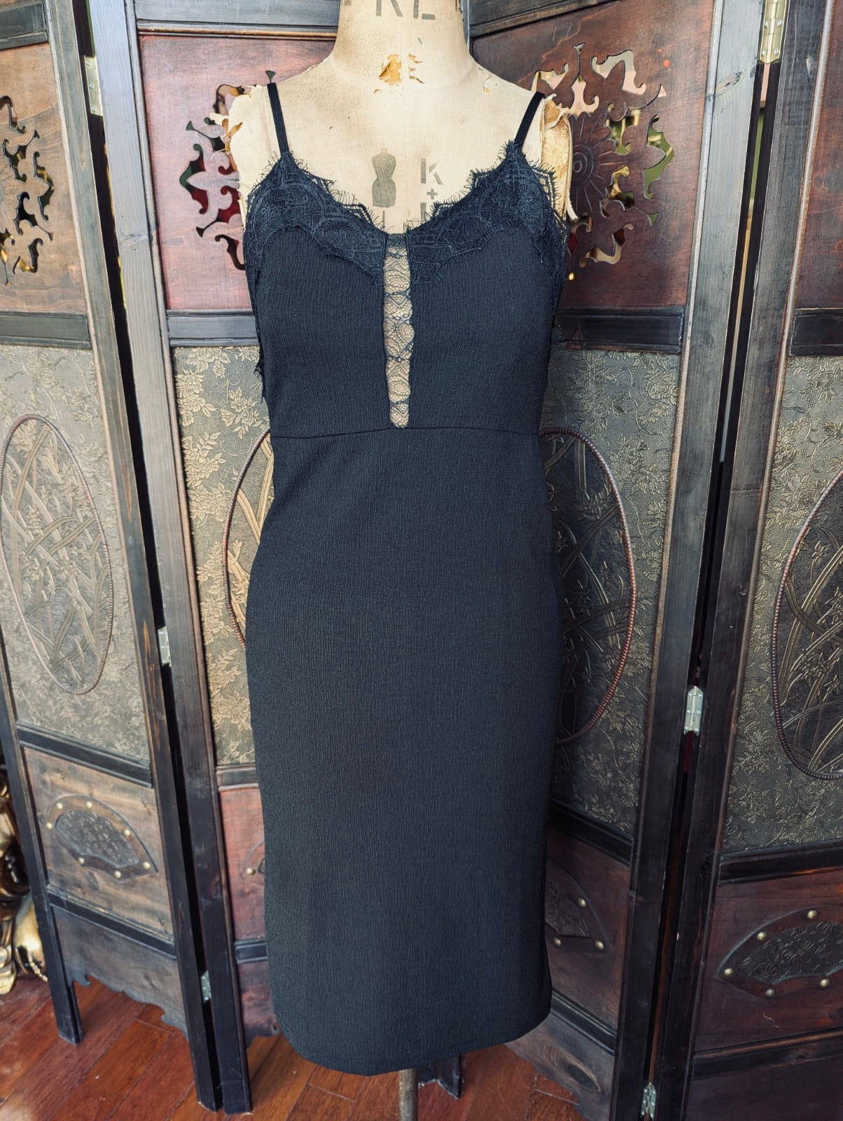 Zara Black Lace Detail Midi Dress – Size M