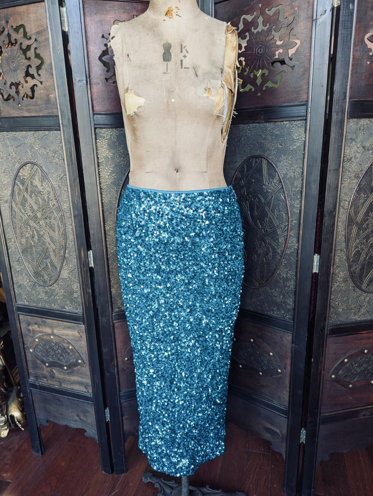 Rotate by Birger Christensen Tasha Skirt Blue Sequin– UK 10