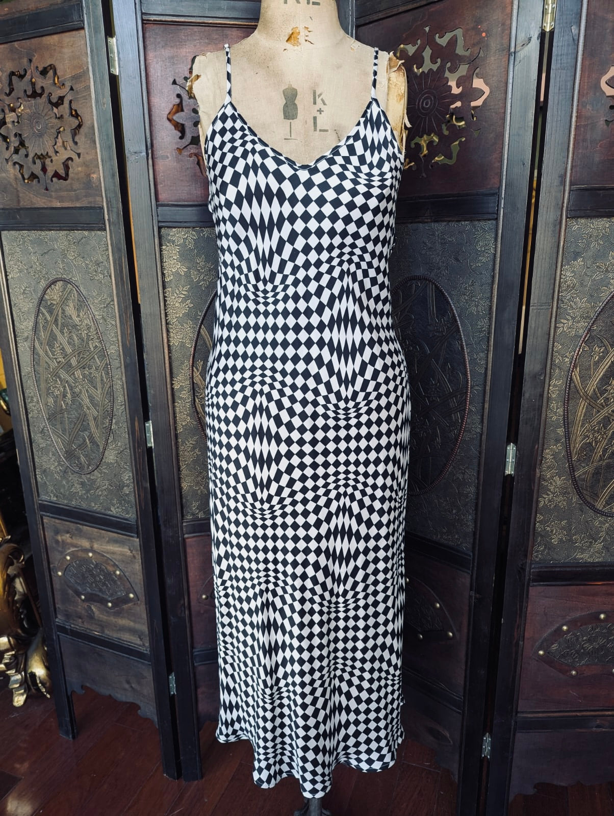Silk Laundry Check Slip Dress – Size S