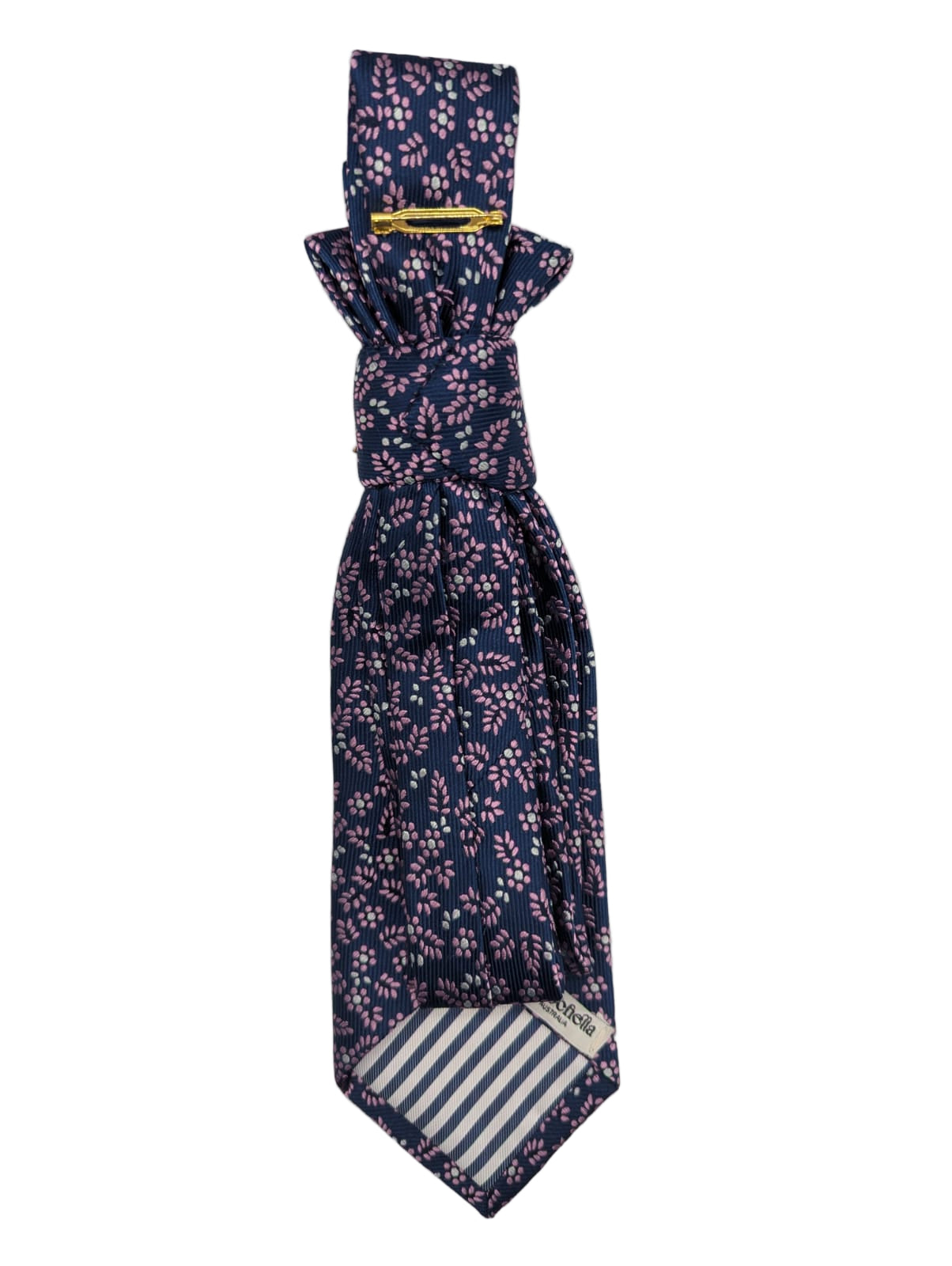 Broochella tie brooch pin handmade upcycled men's women's luxury designer blue pink floral vintage embellishment