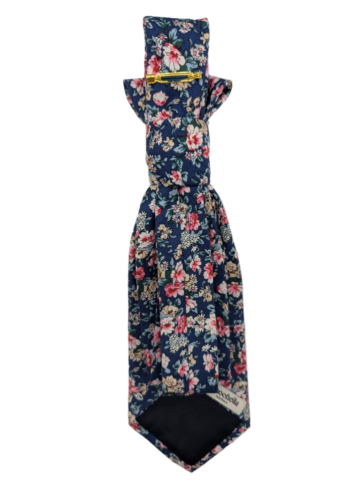 Broochella Montecristo Cravatta Tie brooch pin handmade luxury designer men's women's upcycled vintage embellishment blue pink floral 