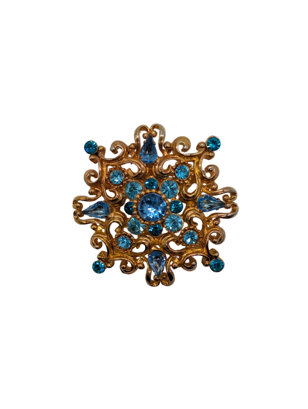 Broochella Blu di Capri vintage brooch pin gold tone blue crystal men's women's luxury designer