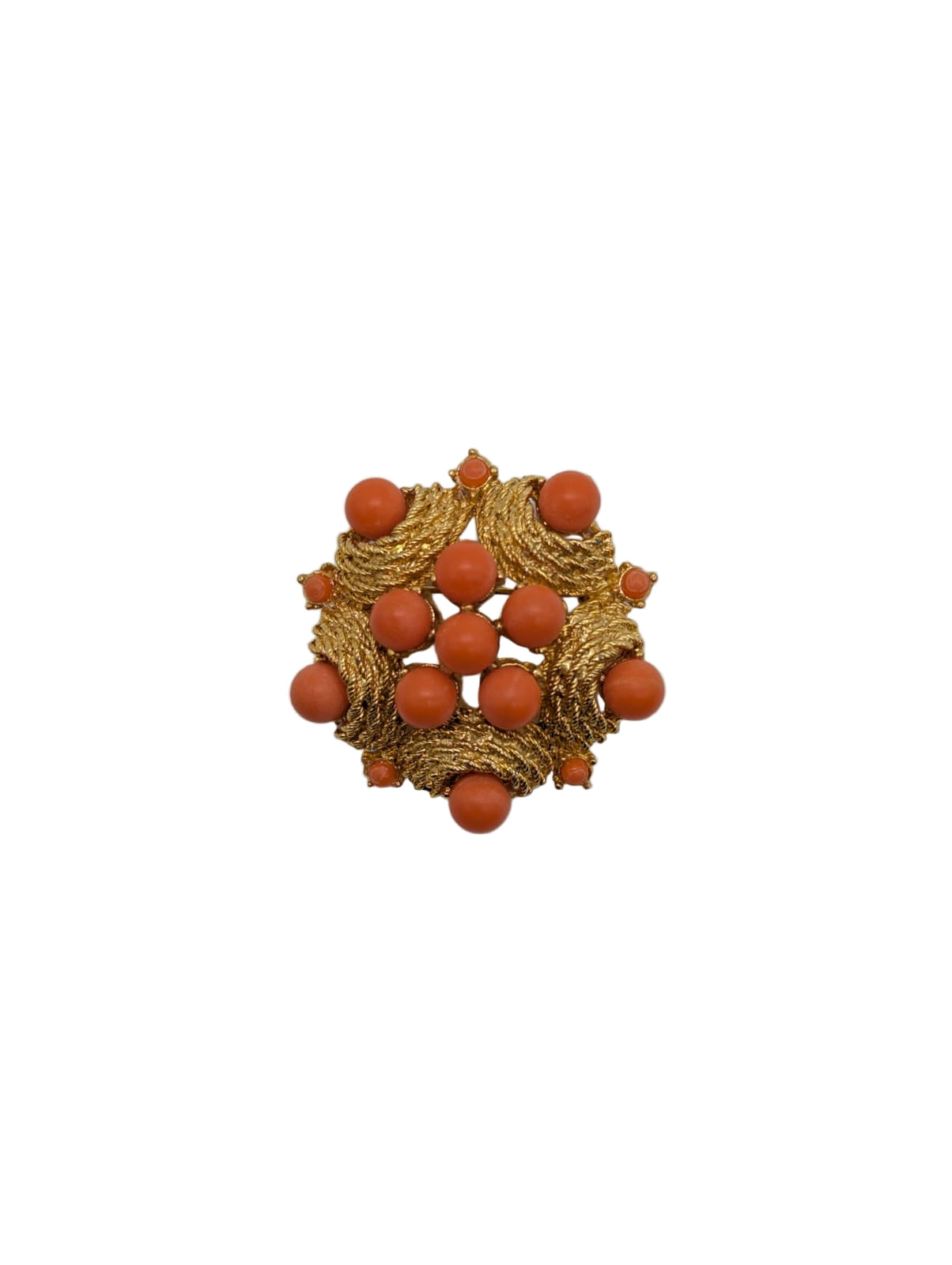 Broochellla Corallo di Sicilia Vintage brooch pin gold tone metal faux coral men's women's designer luxury