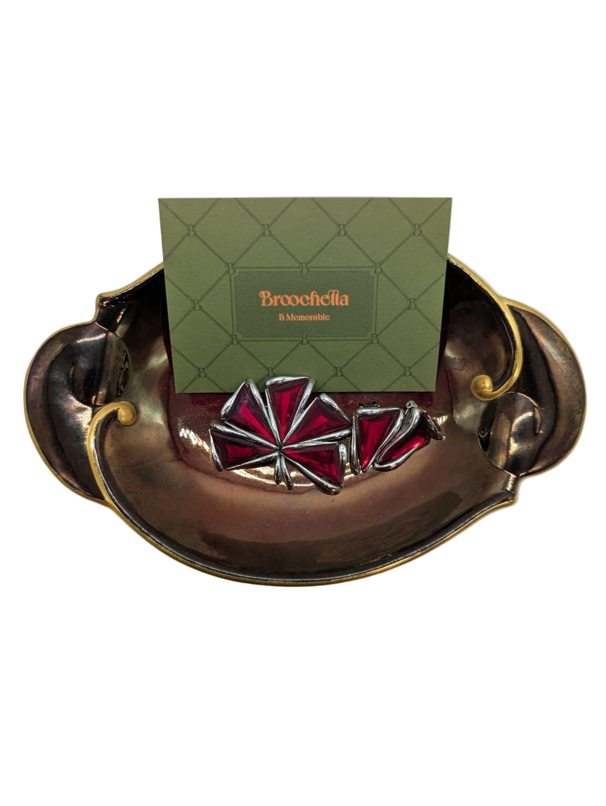 Broochella Fiore Rosso Brooch Pin Clip-on Earrings Silver metal red crystal vintage men's women's luxury designer