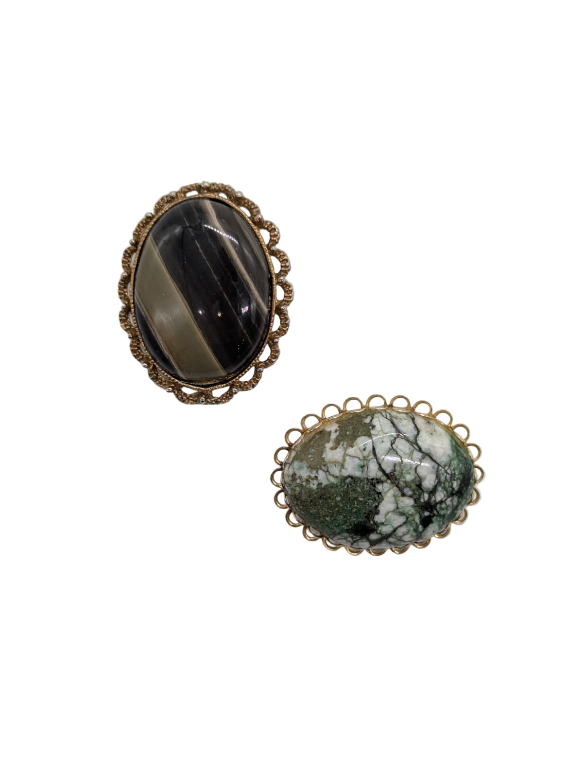Broochella Terra di Toscana Vintage brooch duo green stone cabochon gold metal men's women's luxury designer 