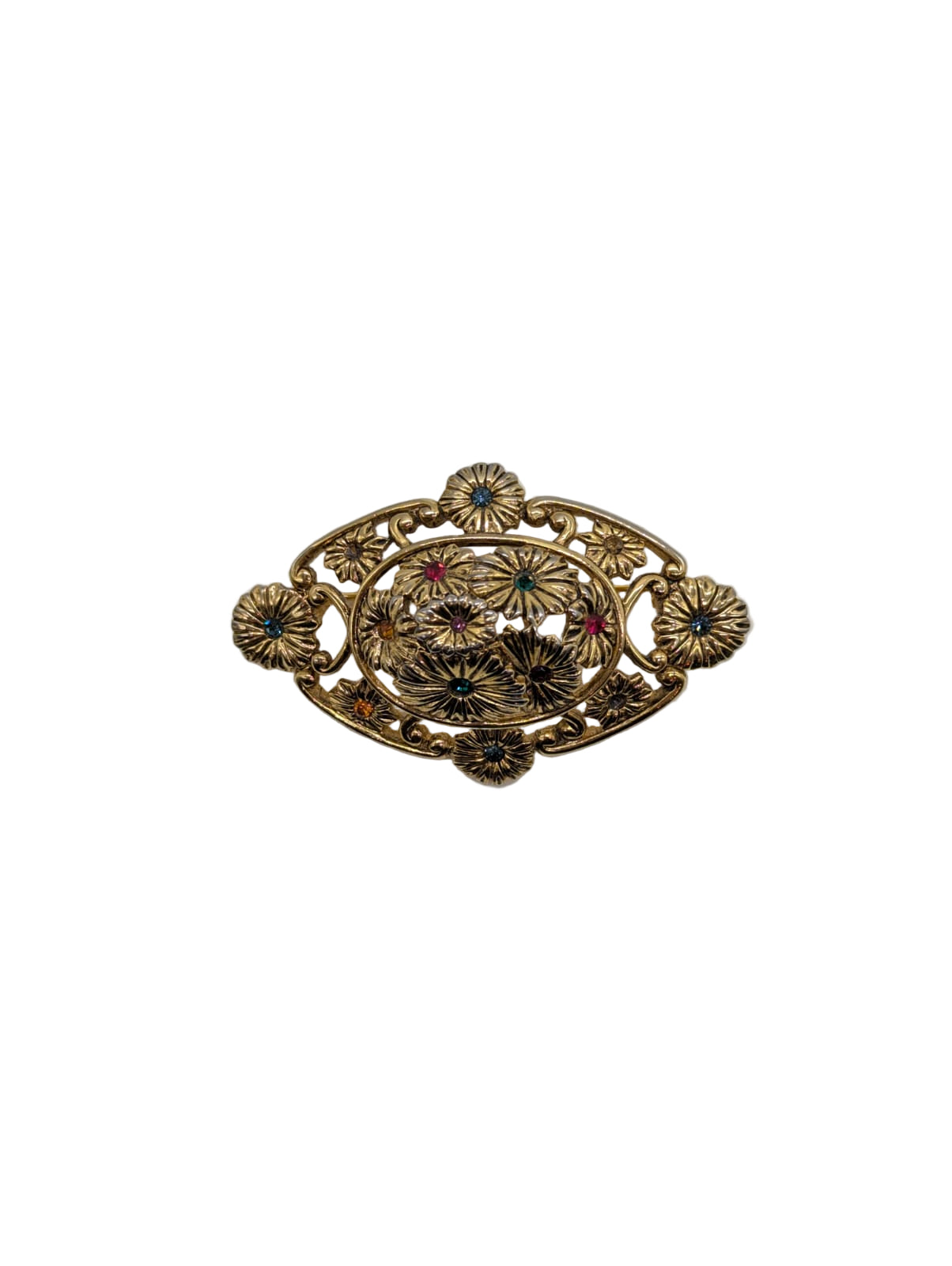 Broochella Giardino Fiorito vintage brooch pin gold tone metal multi-coloured stones men's women's designer luxury flower