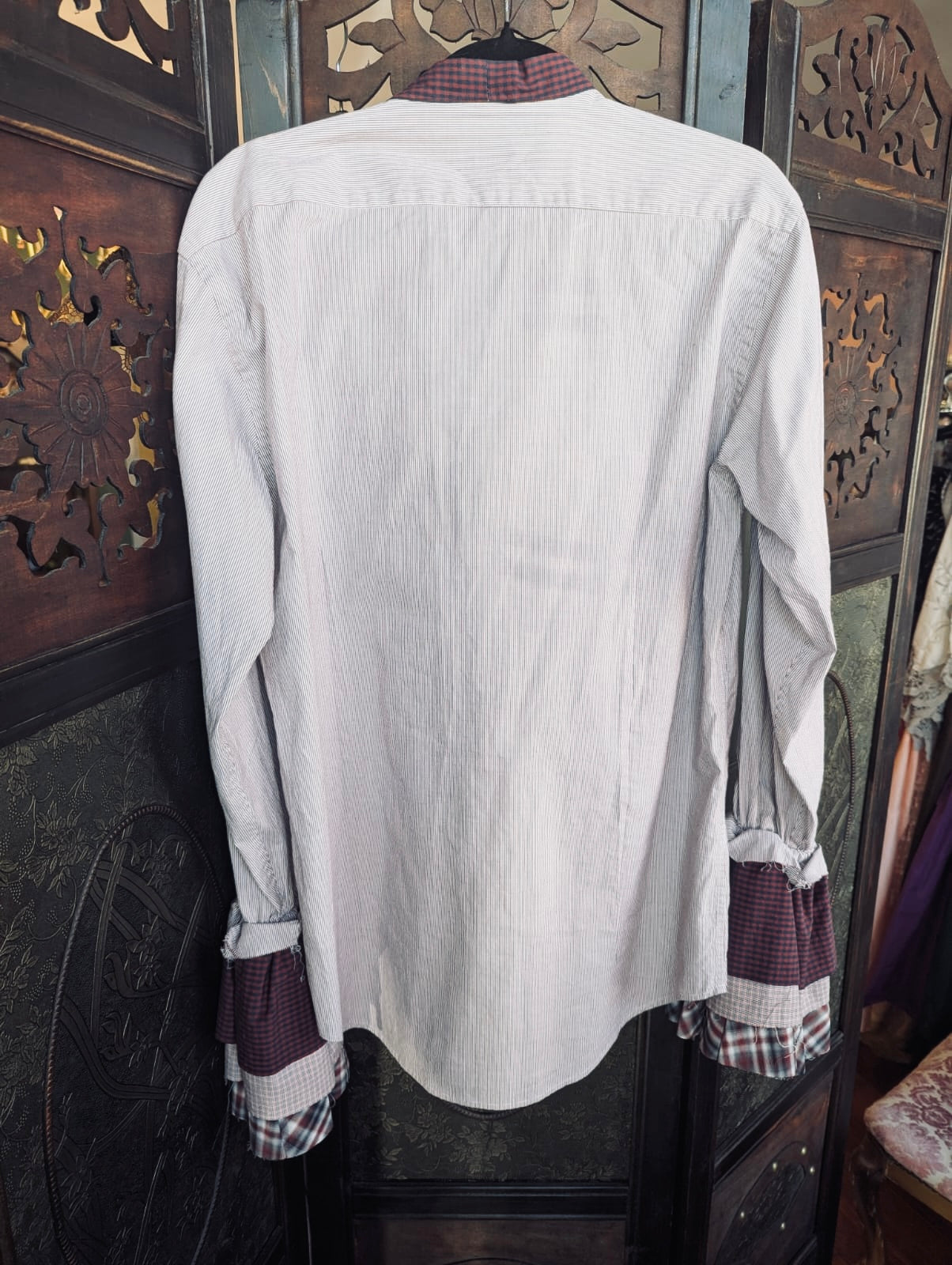 Upcycled Men's Business Shirt 10-12 AU women's ruffle shirt luxury designer