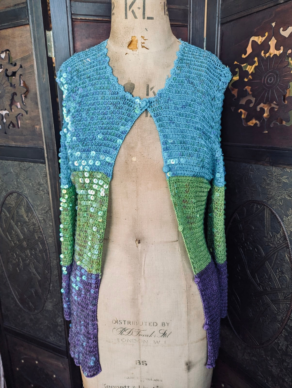Charlie Brown Sequin Cardigan – Size 2 purple blue green 