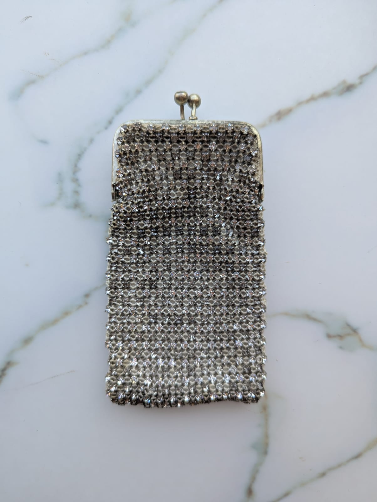 Maison Broche Flapper purse silver rhinestone brooch pin upcycled luxury designer men's women's 