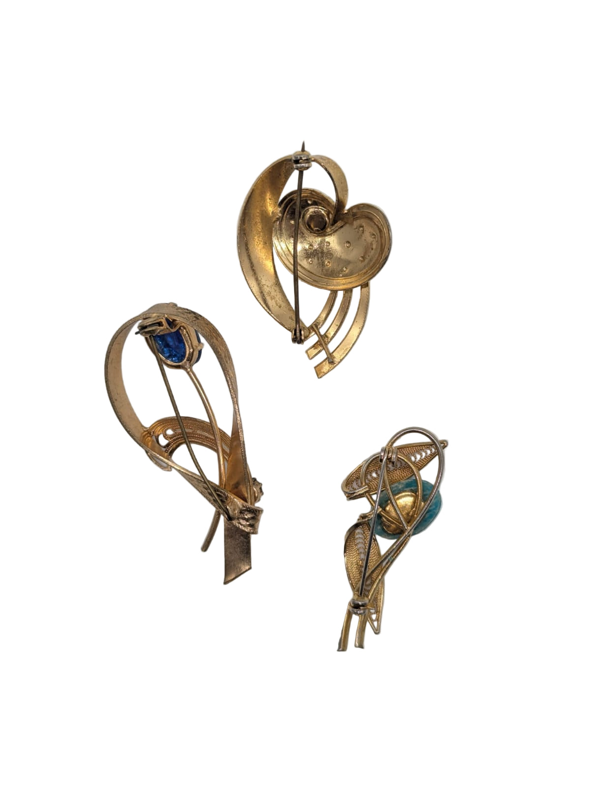 Broochella Le Sirene Blu Vintage Brooch Pin Trio Gold tone metal blue stones Collectable designer luxury men's women's 