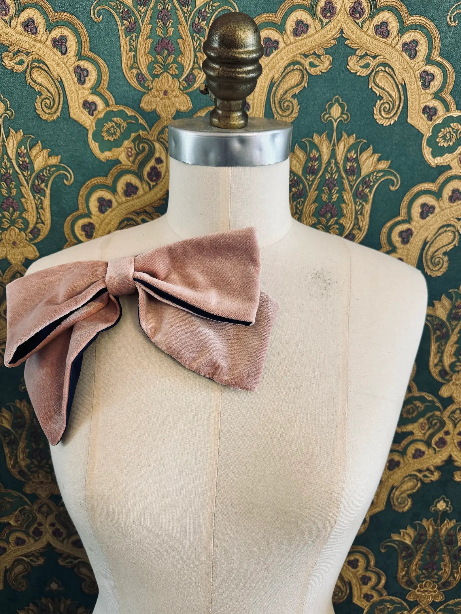 Velvet Bow Brooch- Pink/Navy