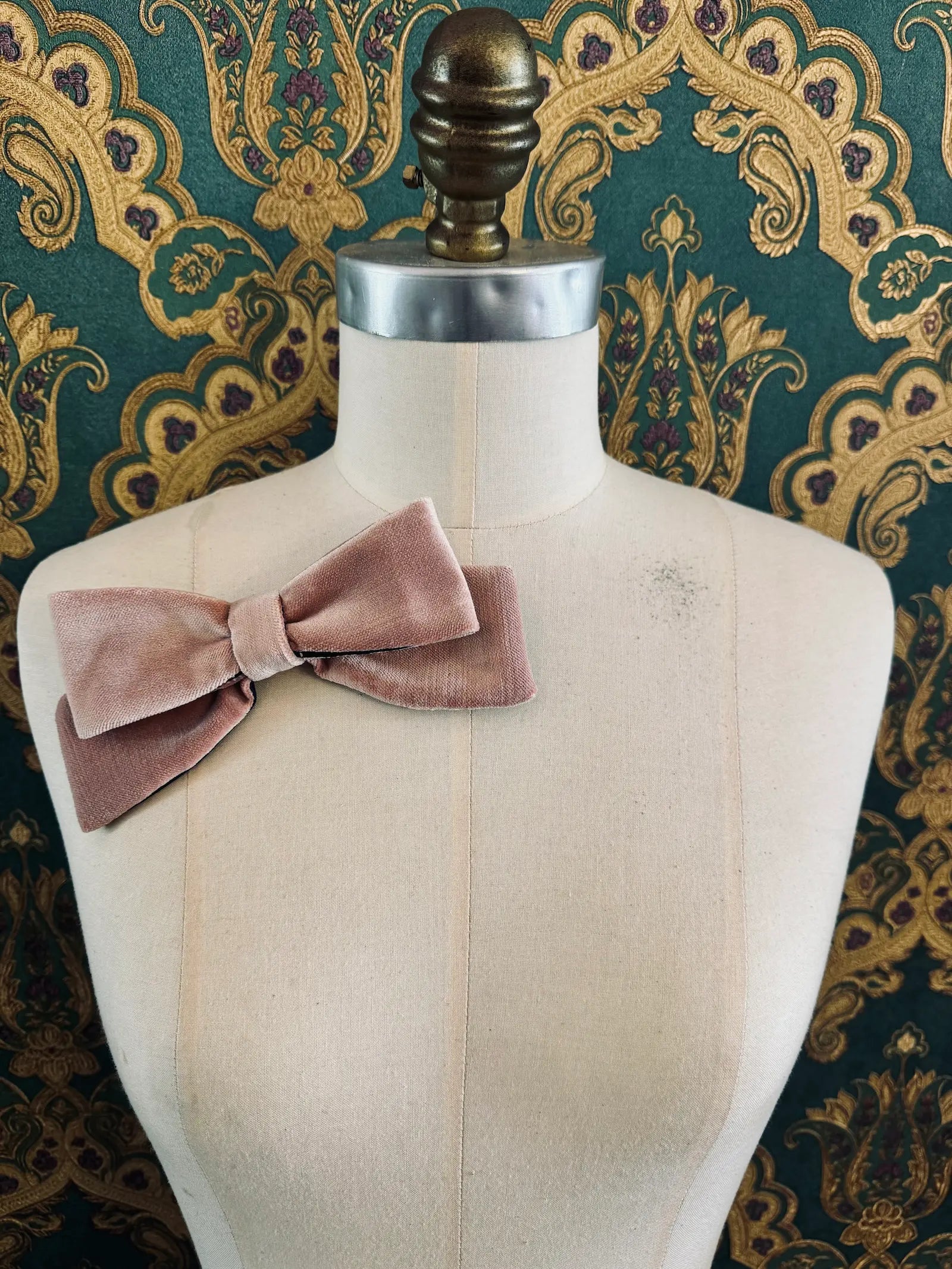 Velvet Bow Brooch- Pink/Navy