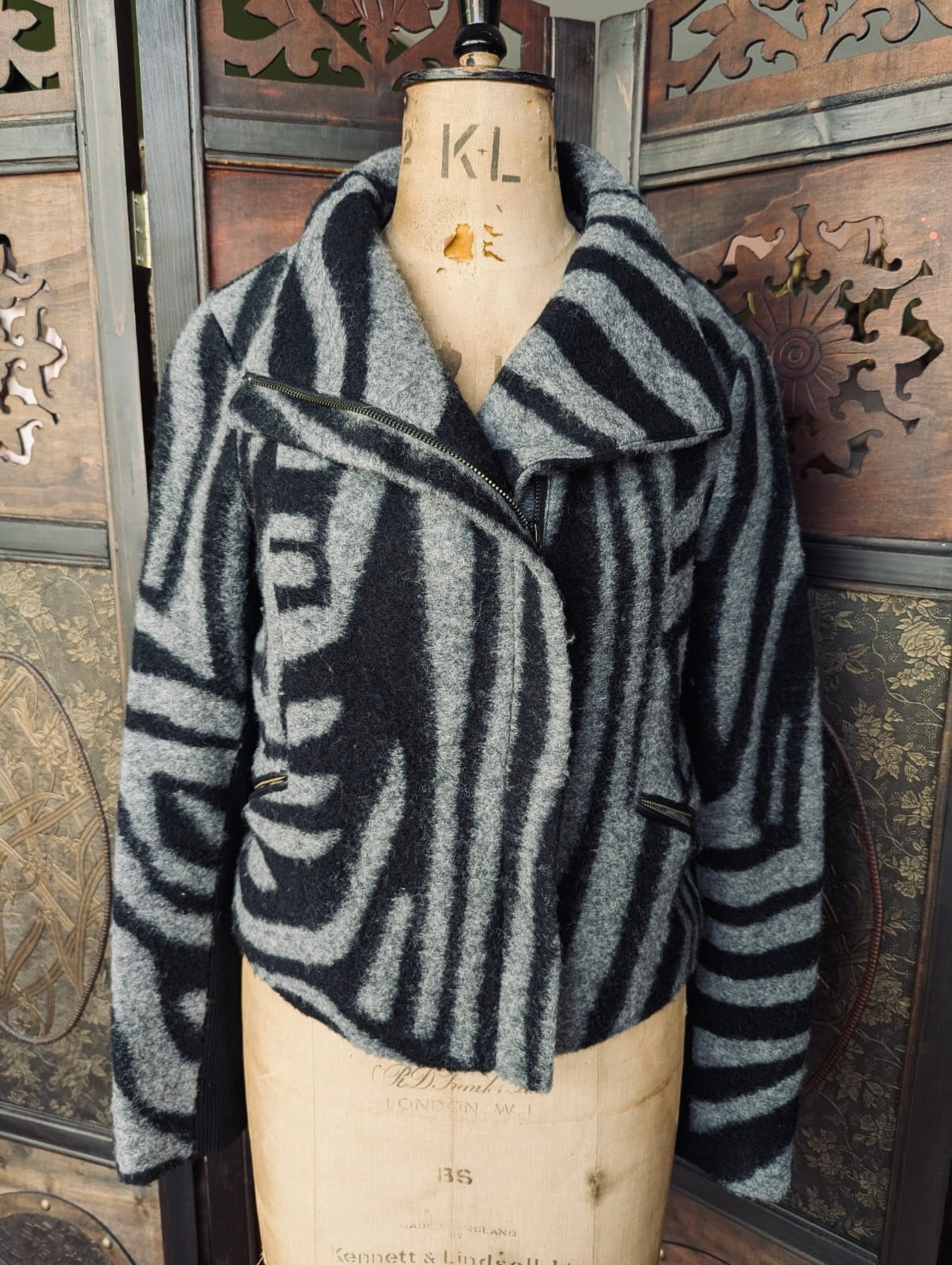 Marcs Black and Grey Zebra Patterned Coat- AU 8 designer jacket women's designer luxury