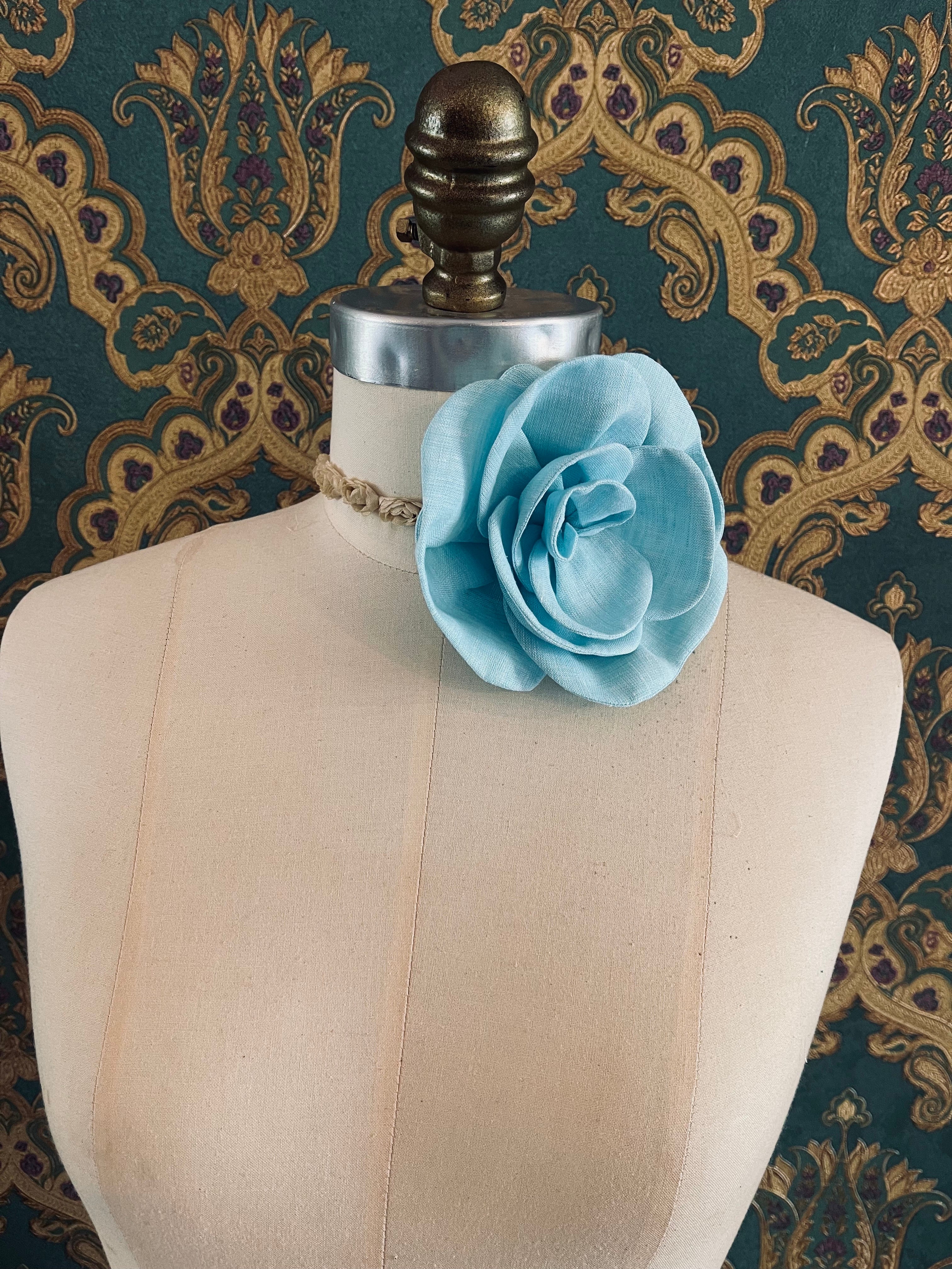 Broochella florella small  flower brooch pin choker linen handmade luxury designer women’s men’s accessory blue
